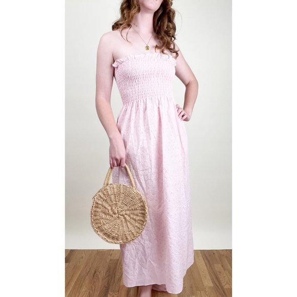 Vintage Handmade Smocked Midi Maxi Dress Lace Tomato Girl Cottagcore Barbiecore - Picture 2 of 4